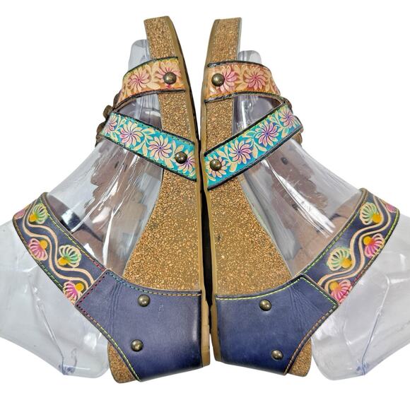 L'Artiste Delight Size 37 /7 Wedge Slide Sandals Comfort Floral Leather Colorful - Picture 6 of 11